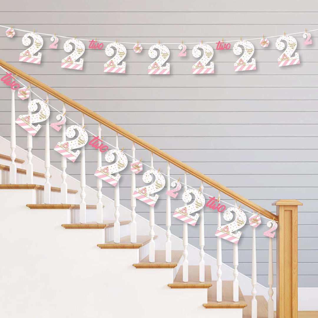 2nd Birthday Little Princess Crown - Pink and Gold Princess Second Birthday Party DIY Decorations - Clothespin Garland Banner - 44 Pieces