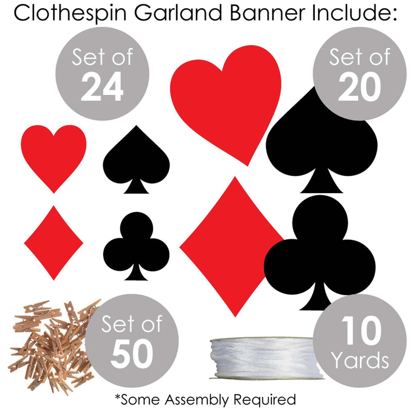 Las Vegas - Casino Party DIY Decorations - Clothespin Garland Banner - 44 Pieces