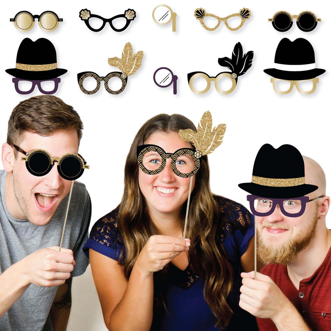 Roaring 20's Glasses - Paper Card Stock 1920s Art Deco Jazz Party Photo Booth Props Kit - 10 Count
