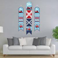Railroad Party Crossing - Hanging Vertical Paper Door Banners - Steam Train Birthday Party or Baby Shower Wall Decoration Kit - Indoor Door Decor