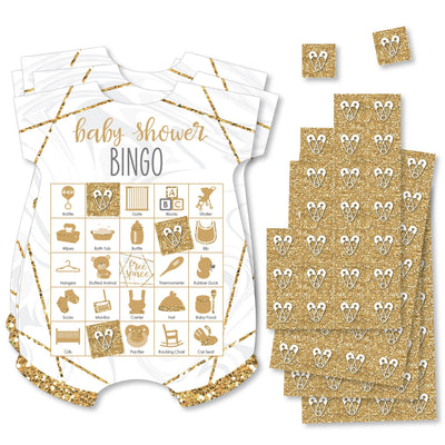 It's Twins - Picture Bingo Cards and Markers - Gold Twins Baby Shower Shaped Bingo Game - Set of 18