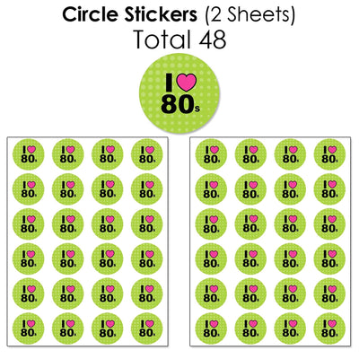 80's Retro - Mini Candy Bar Wrappers, Round Candy Stickers and Circle Stickers - Totally 1980s Party Candy Favor Sticker Kit - 304 Pieces