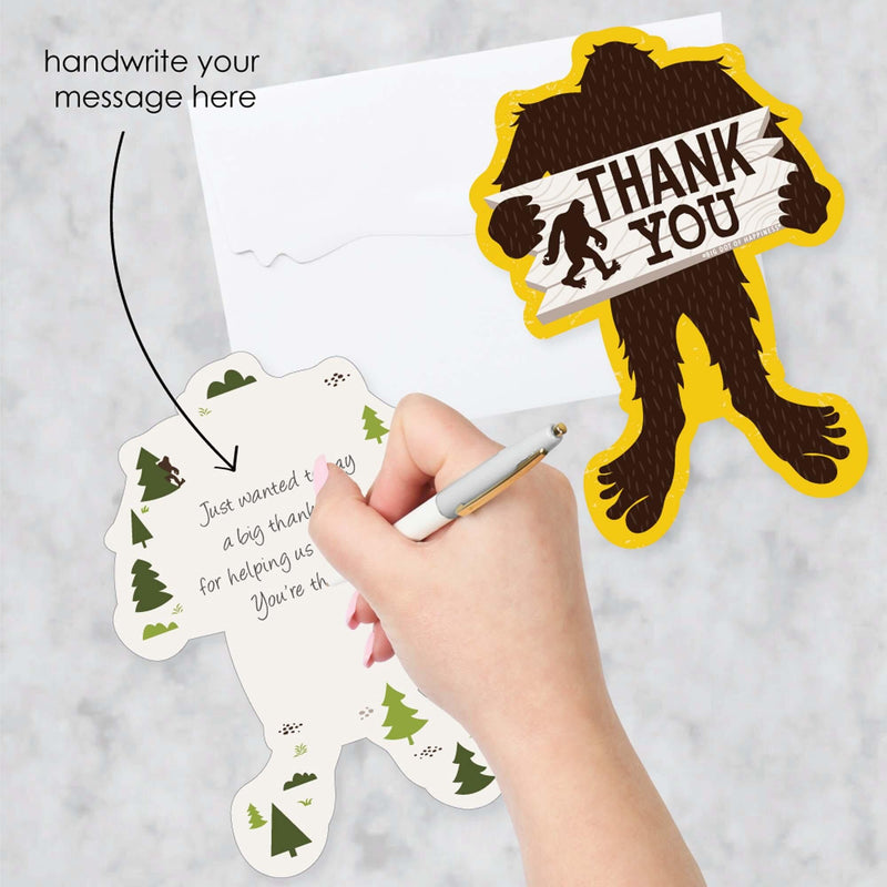 Sasquatch Crossing - Shaped Thank You Cards - Bigfoot Party or Birthday Party Thank You Note Cards with Envelopes - Set of 12