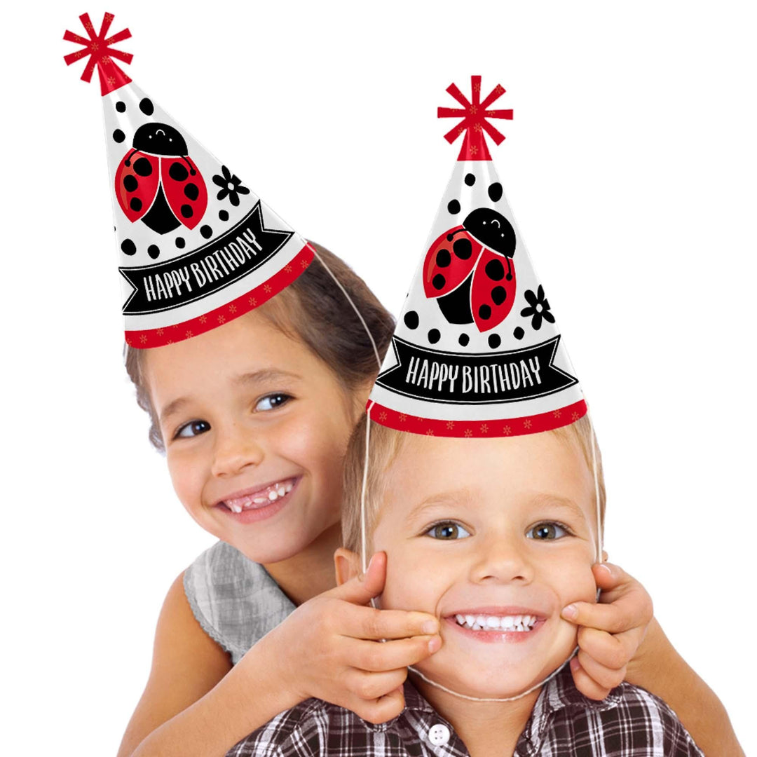 Happy Little Ladybug - Cone Happy Birthday Party Hats for Kids and Adults - Set of 8 (Standard Size)