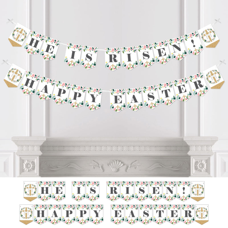Religious Easter - Christian Holiday Party Bunting Banner - Party Decorations - He Is Risen Happy Easter