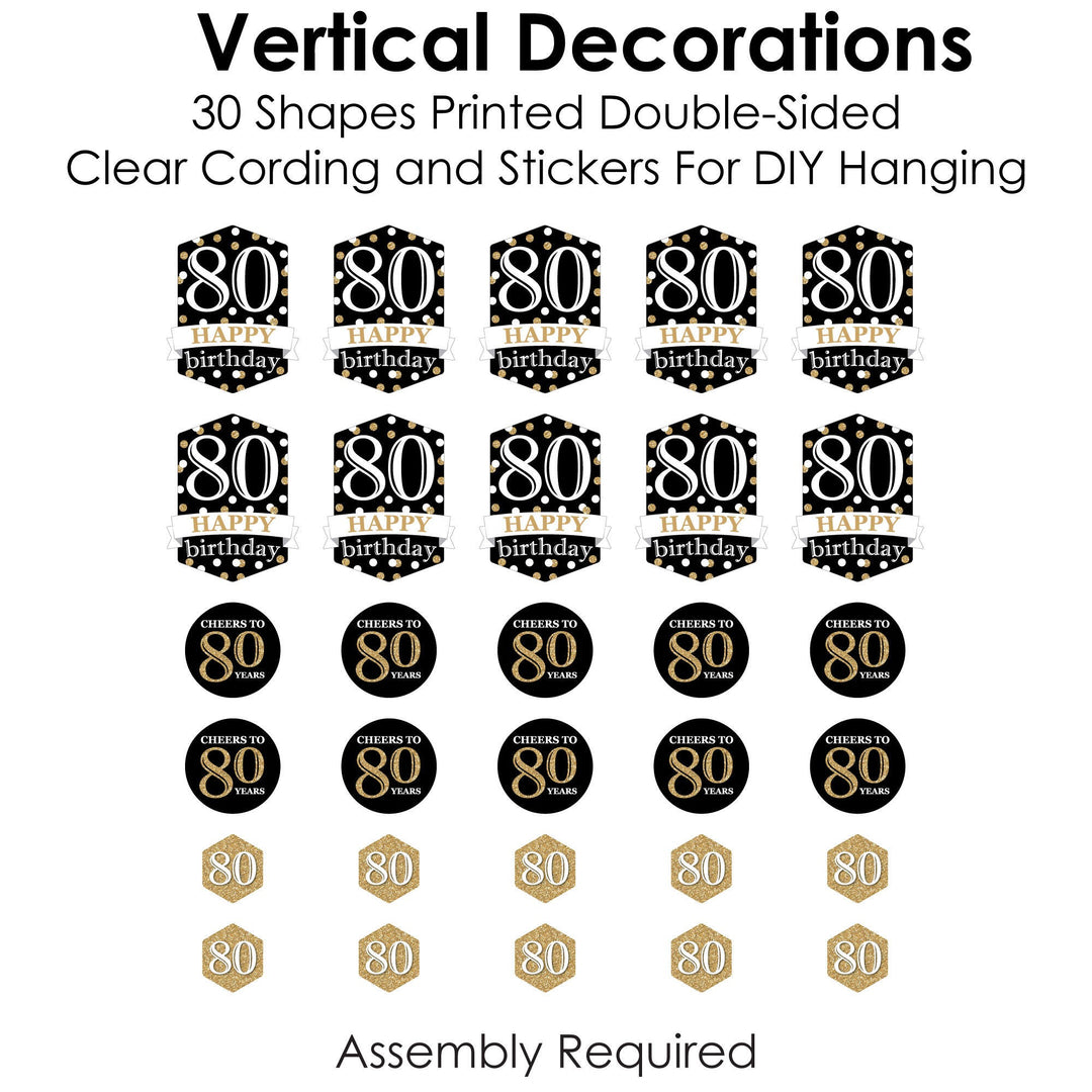 Adult 80th Birthday - Gold - Birthday Party DIY Dangler Backdrop - Hanging Vertical Decorations - 30 Pieces