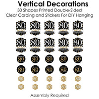 Adult 80th Birthday - Gold - Birthday Party DIY Dangler Backdrop - Hanging Vertical Decorations - 30 Pieces