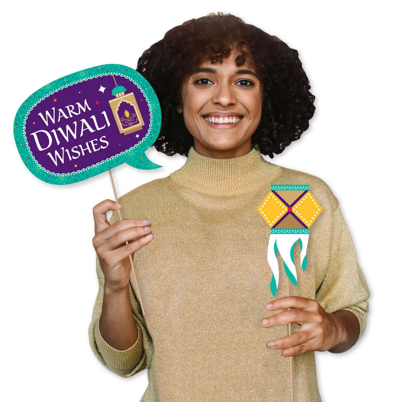 Funny Happy Diwali - Festival of Lights Party Photo Booth Props Kit - 10 Piece