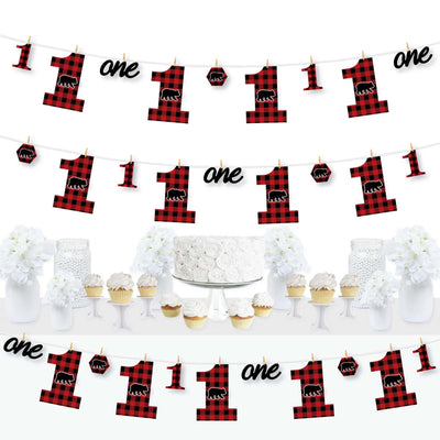 1st Birthday Lumberjack - Channel The Flannel - Buffalo Plaid First Birthday Party DIY Decorations - Clothespin Garland Banner - 44 Pieces