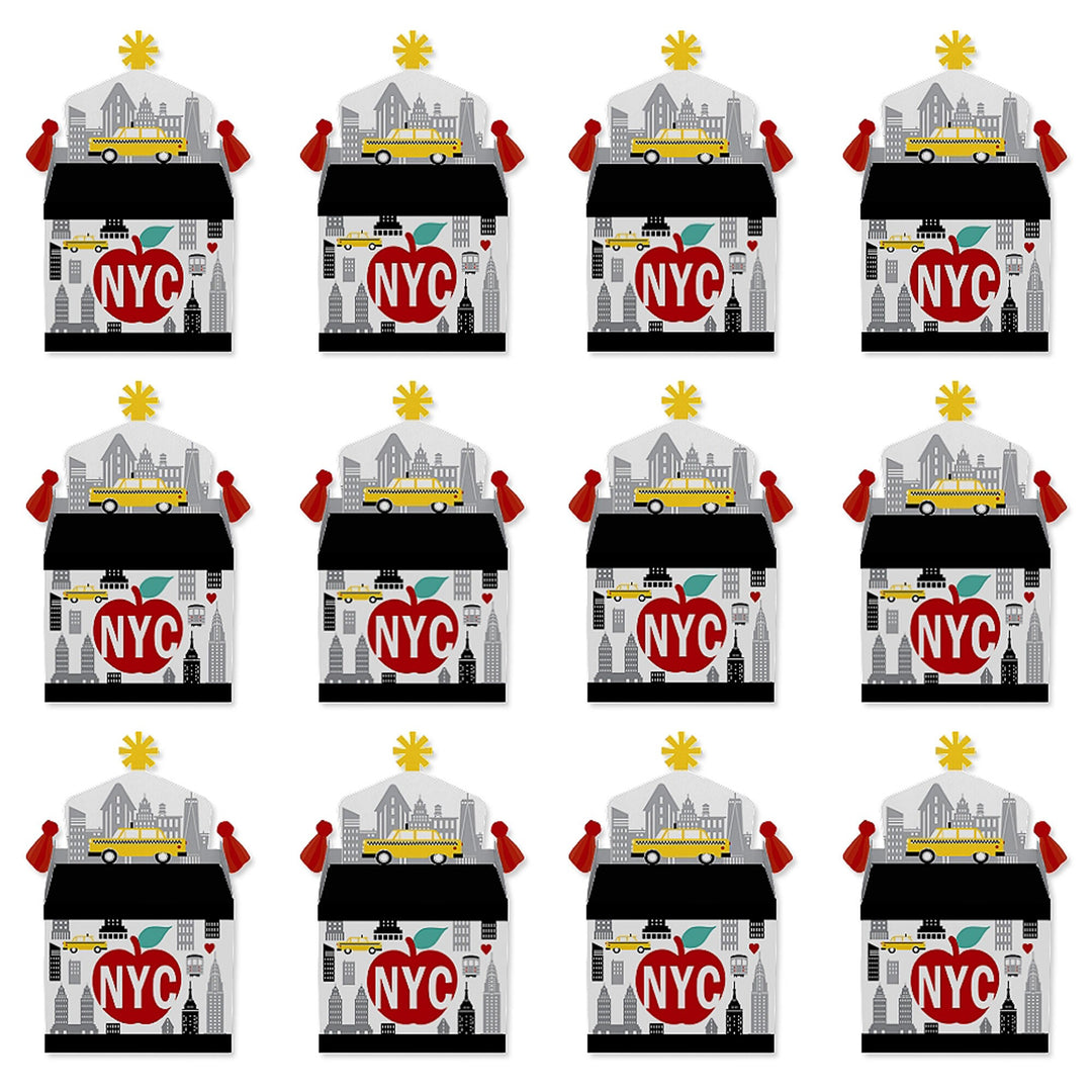 NYC Cityscape - Treat Box Party Favors - New York City Party Goodie Gable Boxes - Set of 12