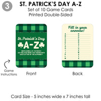 St. Patrick's Day - 4 Saint Patty's Day Party Games - 10 Cards Each - Photo Scavenger Hunt, What's Your Leprechaun Name, A-Z, Alphabet Code - Gamerific Bundle