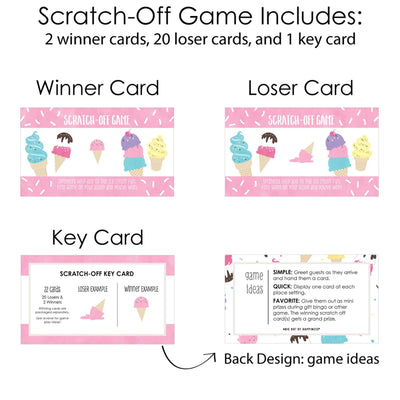 Scoop Up The Fun - Ice Cream - Sprinkles Party Game Scratch Off Cards - 22 ct