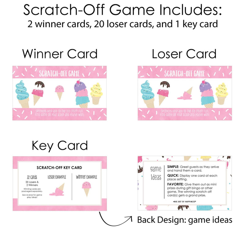 Scoop Up The Fun - Ice Cream - Sprinkles Party Game Scratch Off Cards - 22 ct