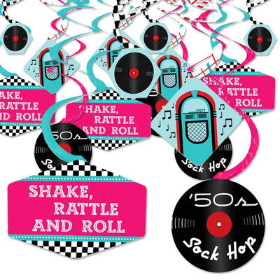 50's Sock Hop - 1950s Rock N Roll Party Hanging Decor - Party Decoration Swirls - Set of 40