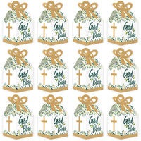 Elegant Cross - Square Favor Gift Boxes - Religious Party Bow Boxes - Set of 12