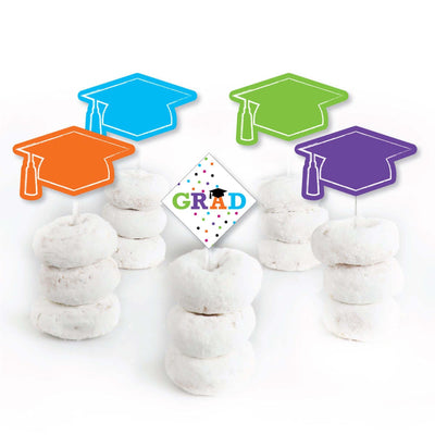 Hats Off Grad - Dessert Cupcake Toppers - Graduation Party Clear Treat Picks - Set of 24