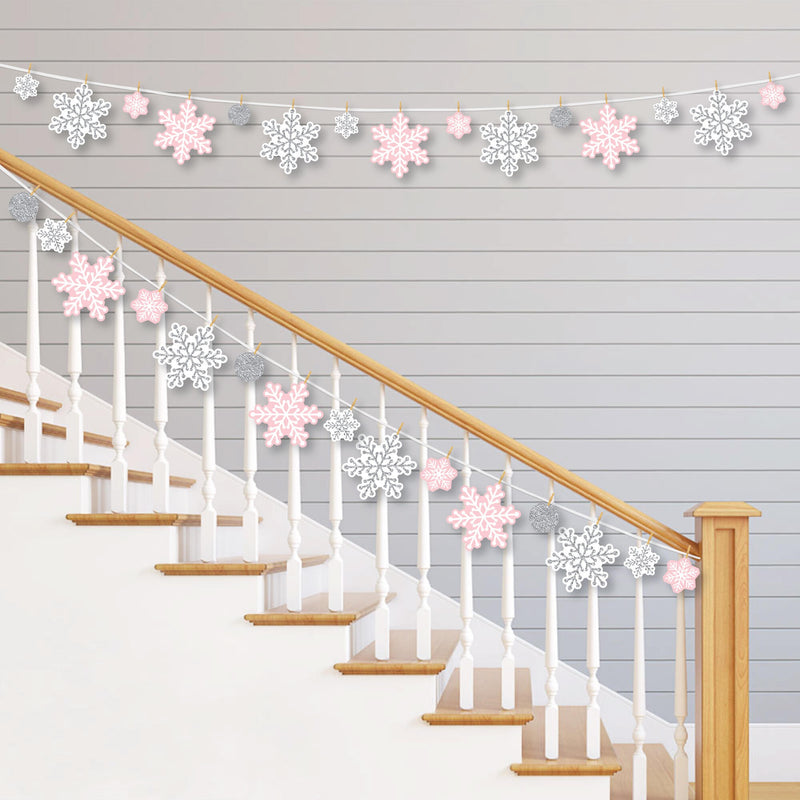 Pink Winter Wonderland - Holiday Snowflake Birthday Party and Baby Shower DIY Decorations - Clothespin Garland Banner - 44 Pieces