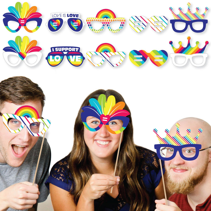 Love is Love - Pride Glasses - Paper Card Stock Rainbow Party Photo Booth Props Kit - 10 Count