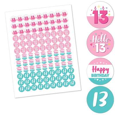 Girl 13th Birthday - Official Teenager Birthday Party Round Candy Sticker Favors - Labels Fit Hershey's Kisses (1 sheet of 108)
