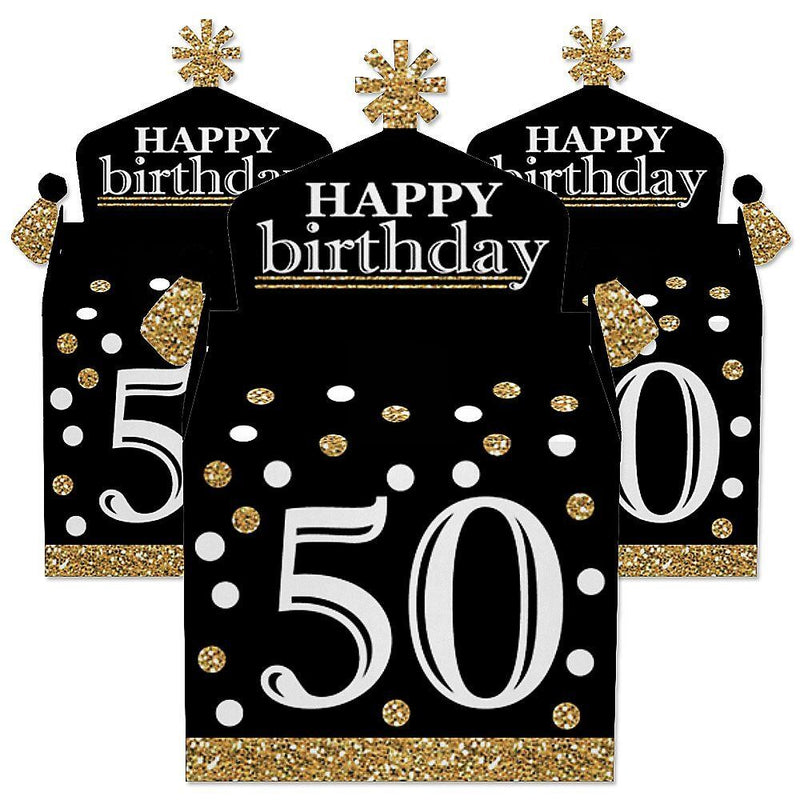 Adult 50th Birthday - Gold - Treat Box Party Favors - Birthday Party Goodie Gable Boxes - Set of 12