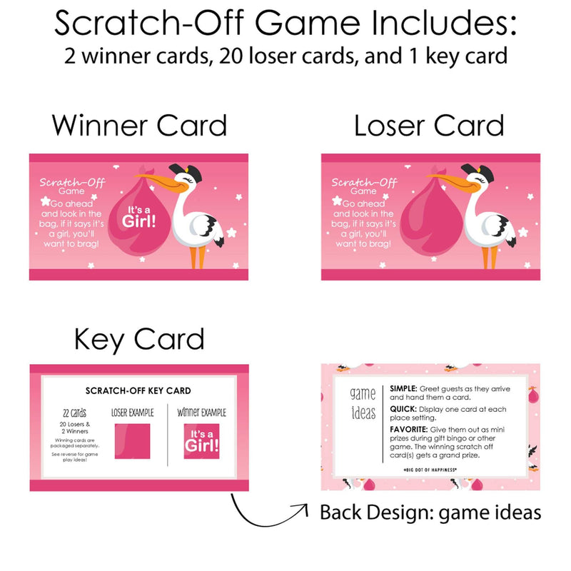 Girl Special Delivery - Pink Stork Baby Shower Game Scratch Off Cards - 22 ct