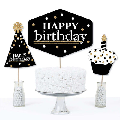 Adult Happy Birthday - Gold - Birthday Party Centerpiece Sticks - Table Toppers - Set of 15