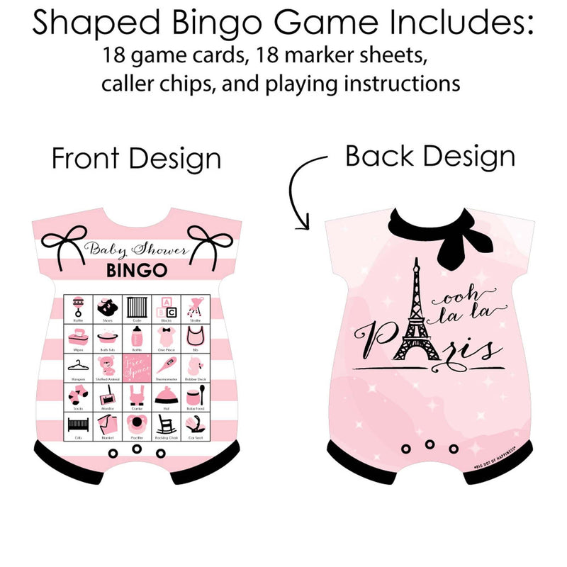 Paris, Ooh La La - Picture Bingo Cards and Markers - Paris Themed Baby Shower Shaped Bingo Game - Set of 18