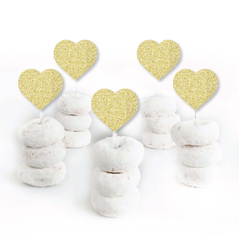 Gold Glitter Heart - No-Mess Real Gold Glitter Dessert Cupcake Toppers - Conversation Hearts Valentine&