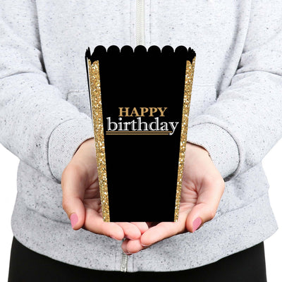 Adult Happy Birthday - Gold - Birthday Party Favor Popcorn Treat Boxes - Set of 12