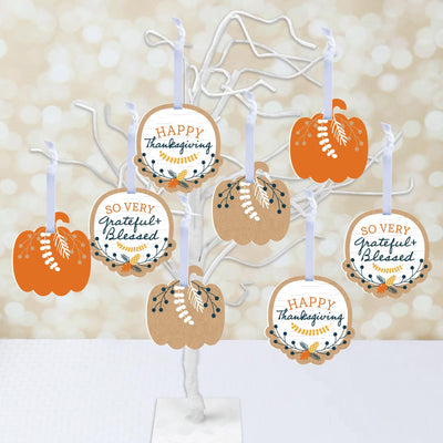 Happy Thanksgiving - Fall Harvest Decorations - Tree Ornaments - Set of 12