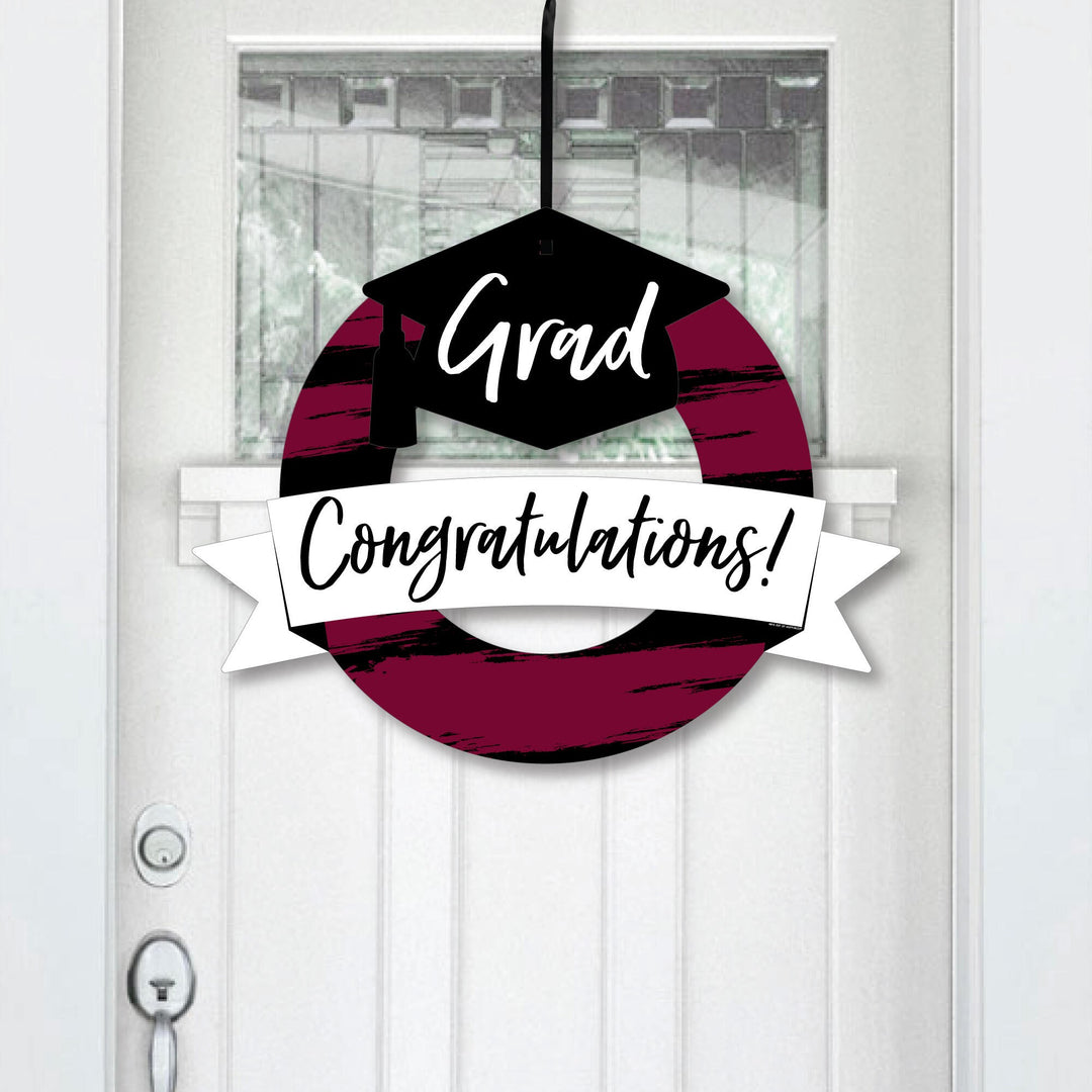 Maroon Grad - Best is Yet to Come - Outdoor Burgundy Graduation Party Decor - Front Door Wreath