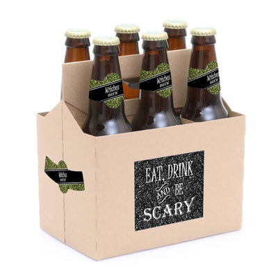 Spooktacular - Eat, Drink and Be Scary - Decorations for Women and Men - 6 Witch Brew Halloween Party Beer Bottle Labels and 1 Carrier