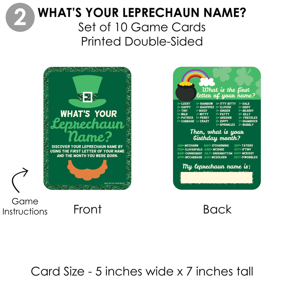 St. Patrick's Day - 4 Saint Patty's Day Party Games - 10 Cards Each - Photo Scavenger Hunt, What's Your Leprechaun Name, A-Z, Alphabet Code - Gamerific Bundle