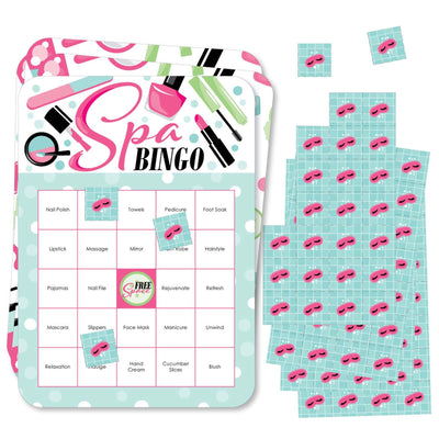 Spa Day - Bingo Cards and Markers - Girls Makeup Party Bingo Game - Set of 18