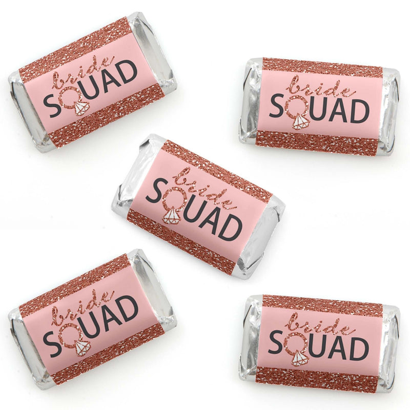 Bride Squad - Mini Candy Bar Wrapper Stickers - Rose Gold Bridal Shower or Bachelorette Party Small Favors - 40 Count