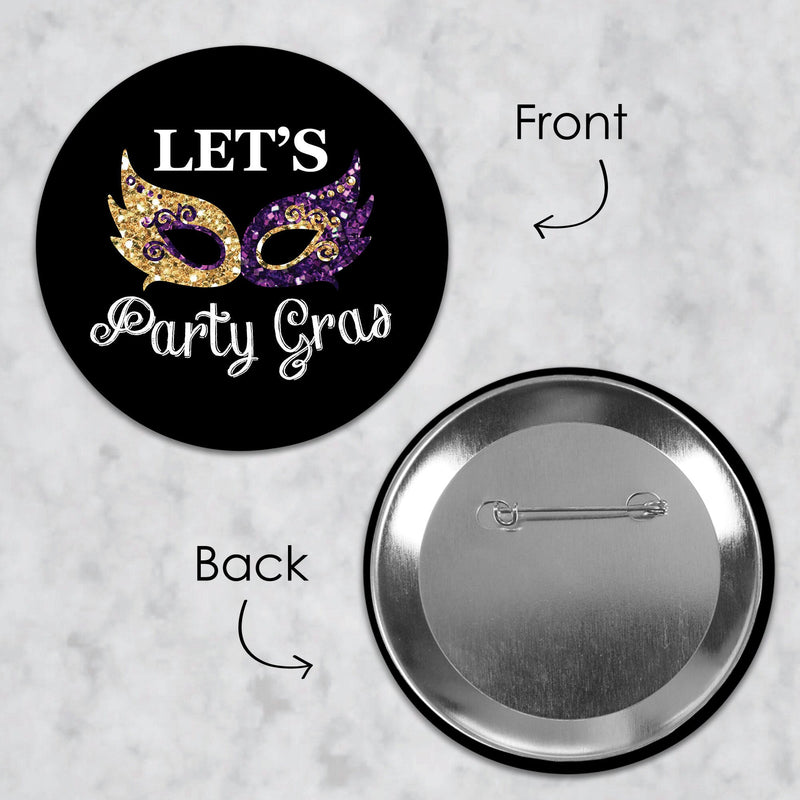 Mardi Gras - 3 inch Masquerade Party Badge - Pinback Buttons - Set of 8