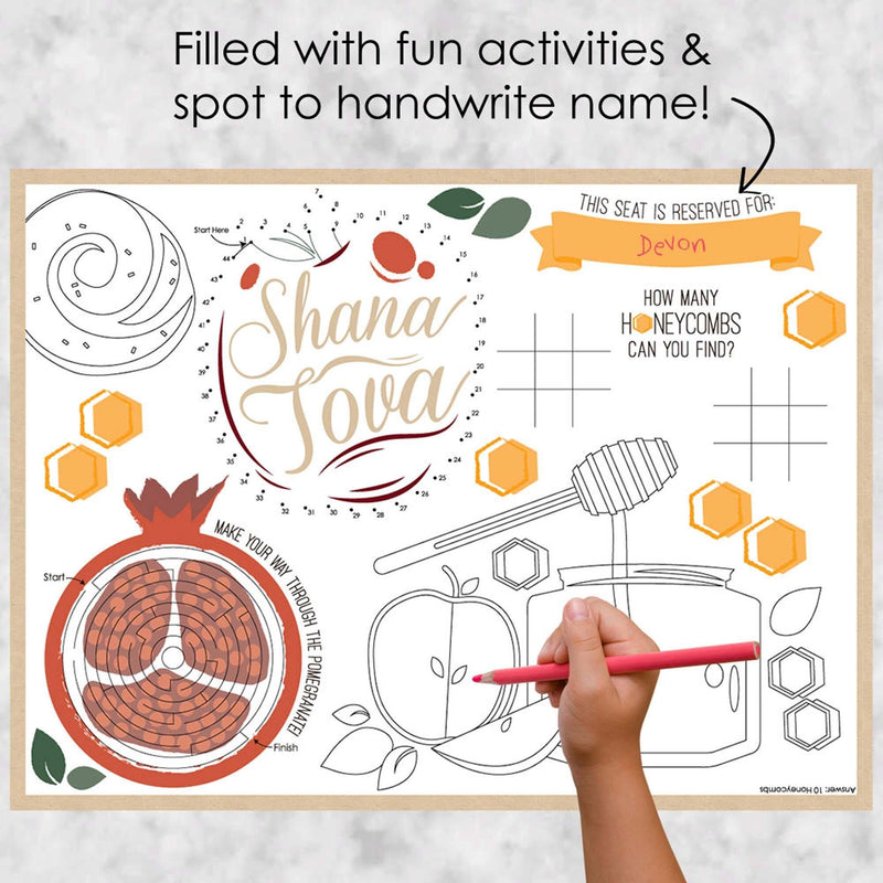 Rosh Hashanah - Paper Jewish New Year Coloring Sheets - Activity Placemats - Set of 16