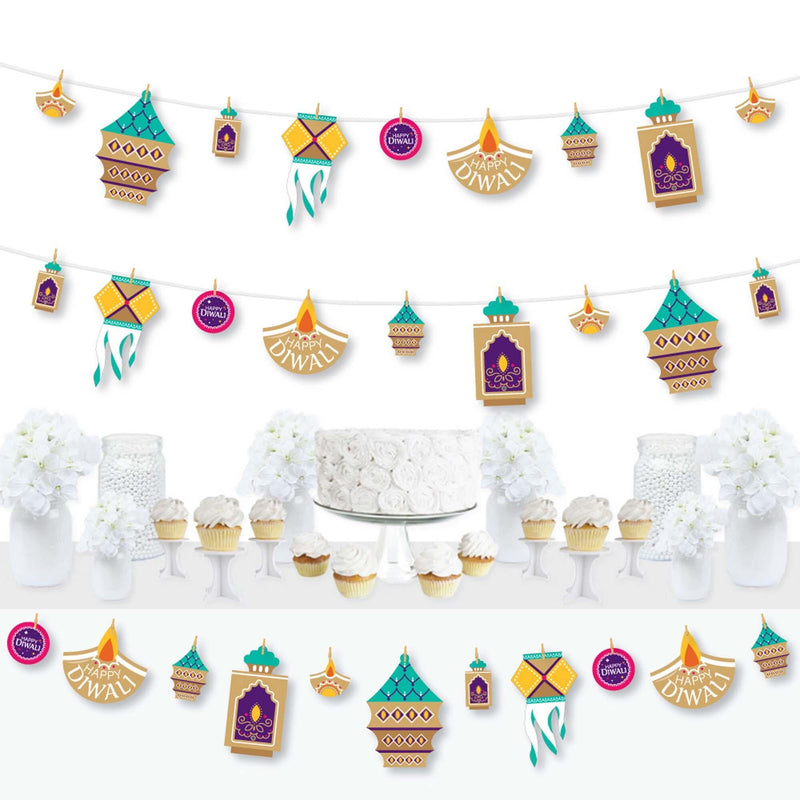 Happy Diwali - Festival of Lights Party DIY Decorations - Clothespin Garland Banner - 44 Pieces