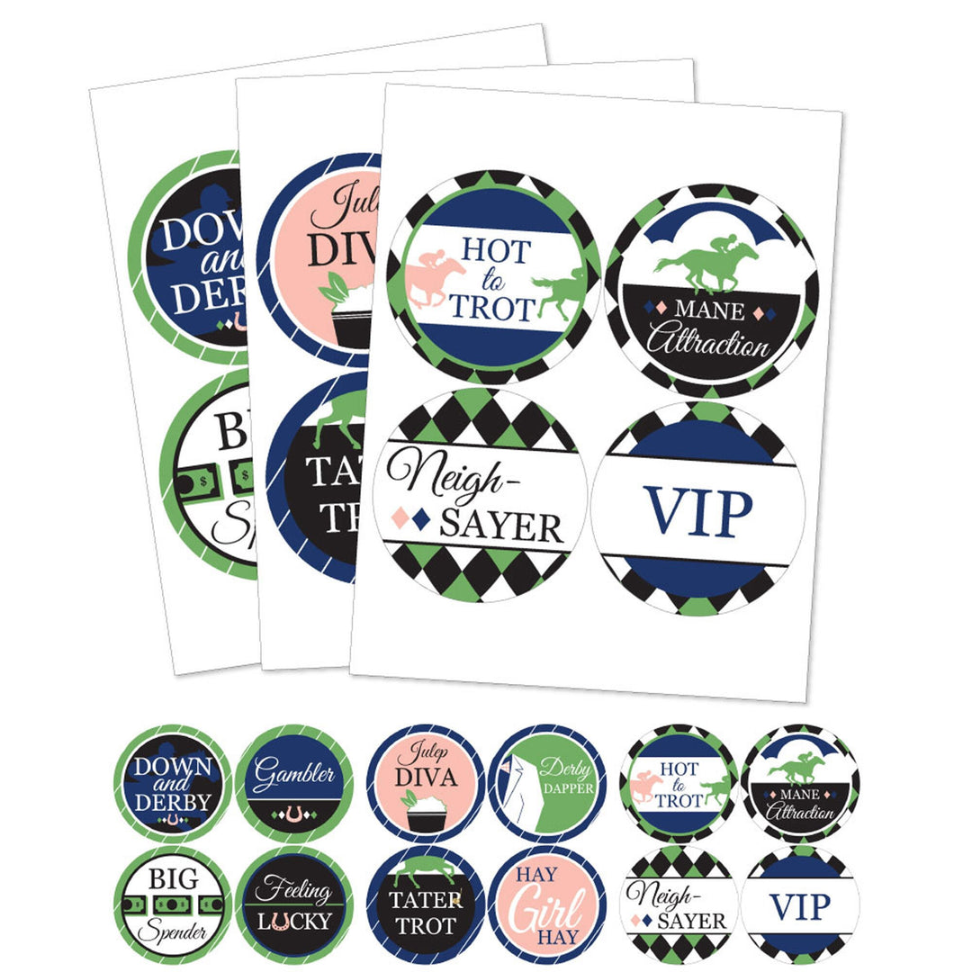 Kentucky Horse Derby - Horse Race Party Funny Horse Name Tags - Party Badges Sticker Set of 12