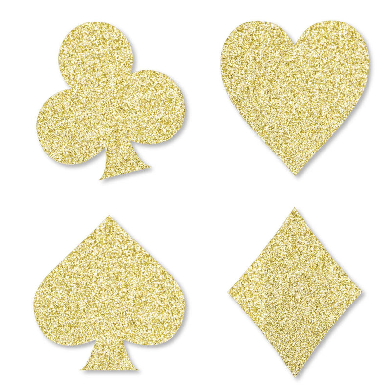 Gold Glitter Card Suits - No-Mess Real Gold Glitter Cut-Outs - Las Vegas and Casino Party Confetti - Set of 24