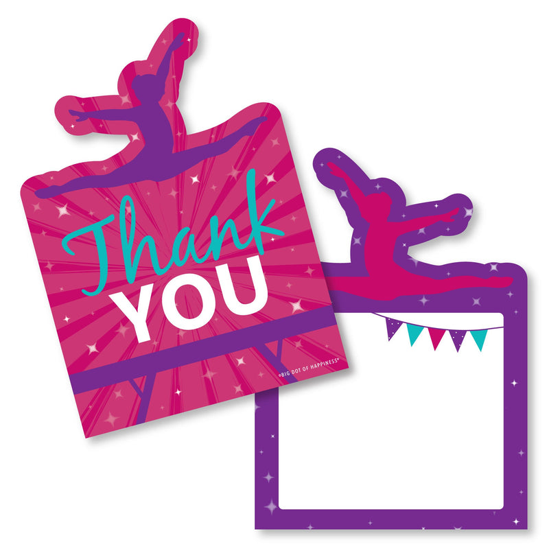 Tumble, Flip & Twirl - Gymnastics - Shaped Thank You Cards - Birthday Party or Gymnast Party Thank You Note Cards with Envelopes - Set of 12