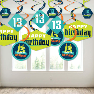 Boy 13th Birthday - Official Teenager Birthday Hanging Decor - Party Decoration Swirls - Set of 40