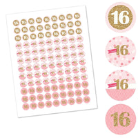 Sweet 16 - Round Candy Labels 16th Birthday Party Favors - Fits Hershey's Kisses - 108 ct