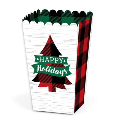 Holiday Plaid Trees - Buffalo Plaid Christmas Party Favor Popcorn Treat Boxes - Set of 12