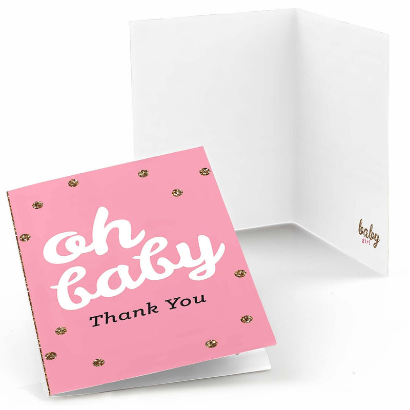 Hello Little One - Pink and Gold - Girl Baby Shower Thank You Cards - 8 ct