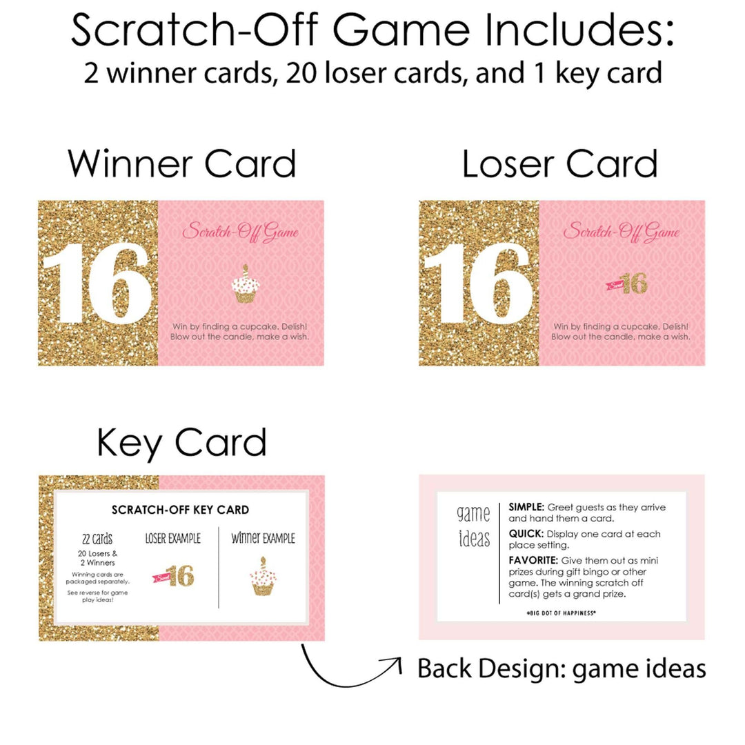 Sweet 16 - Birthday Party Scratch Off Cards - 22 ct