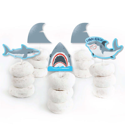Shark Zone - Dessert Cupcake Toppers - Jawsome Shark Party or Birthday Party Clear Treat Picks - Set of 24