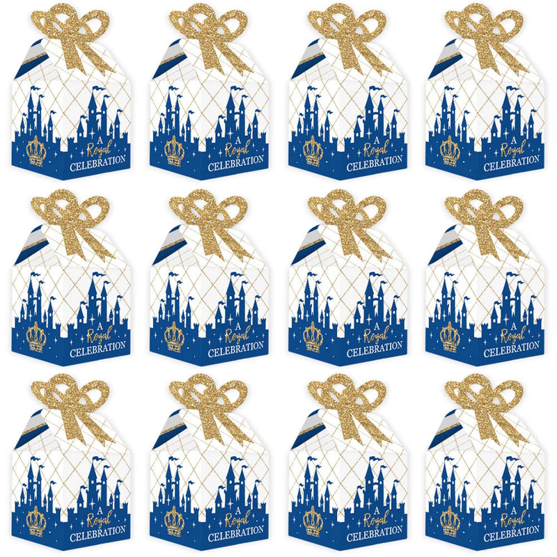 Royal Prince Charming - Square Favor Gift Boxes - Baby Shower or Birthday Party Bow Boxes - Set of 12