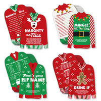 Ugly Sweater - 4 Holiday and Christmas Party Games - 10 Cards Each - Naughty or Nice, Drink If, Mingle All the Way, What's Your Elf Name - Gamerific Bundle