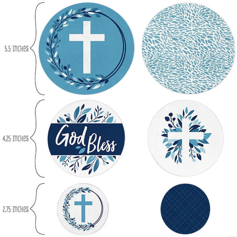 Blue Elegant Cross - Boy Religious Party Table Confetti - 27 ct